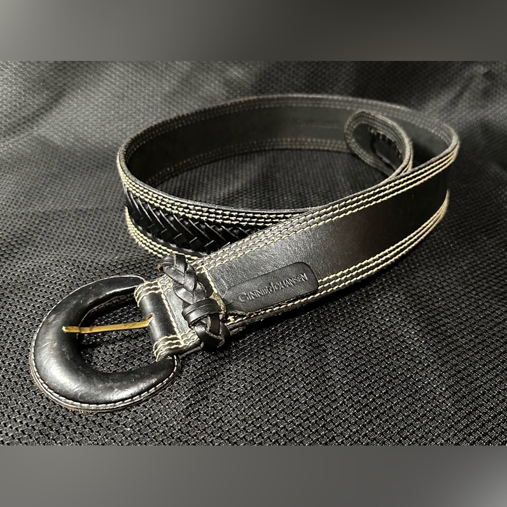 Ginnie Johansen Vintage Y2K Black Genuine Leather Belt Size L Made in Turkey